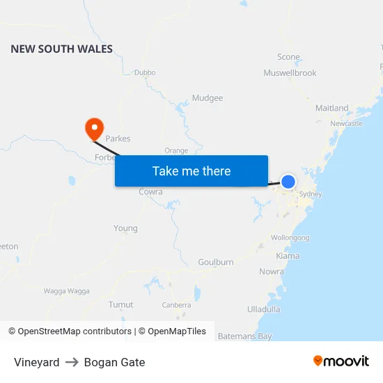 Vineyard to Bogan Gate map