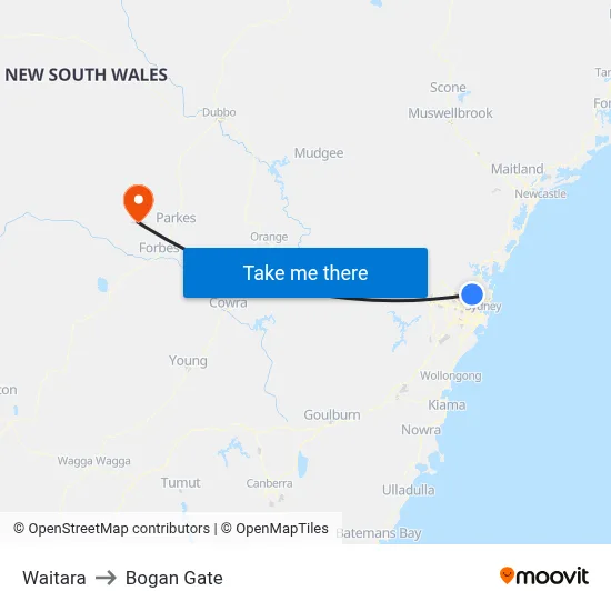 Waitara to Bogan Gate map