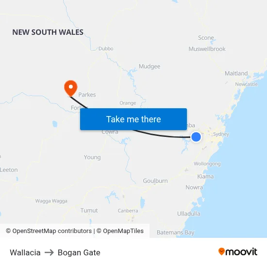 Wallacia to Bogan Gate map