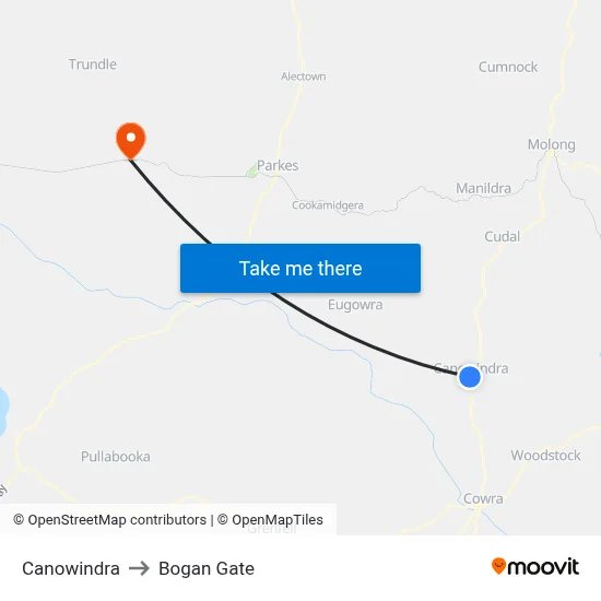 Canowindra to Bogan Gate map