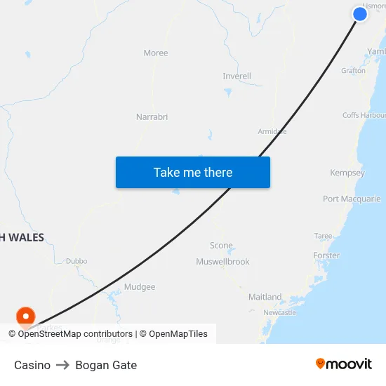 Casino to Bogan Gate map