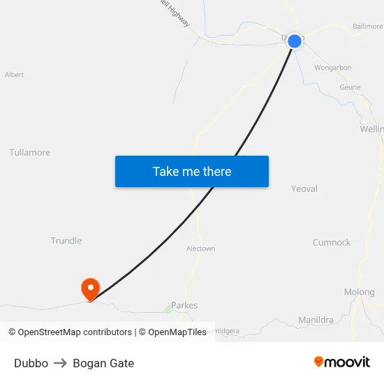 Dubbo to Bogan Gate map