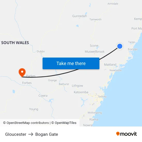 Gloucester to Bogan Gate map