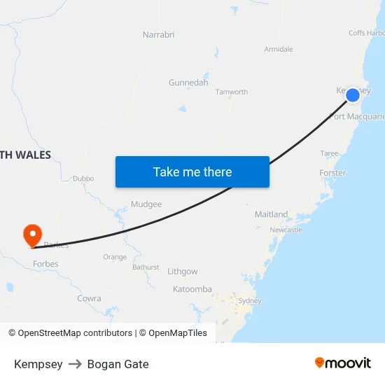 Kempsey to Bogan Gate map