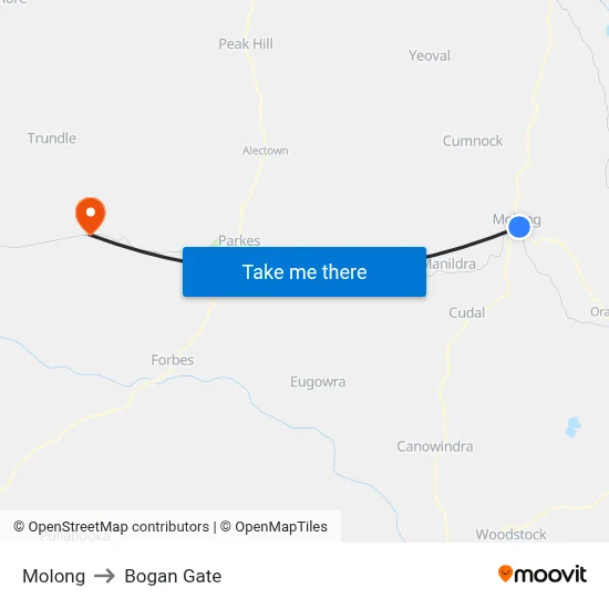 Molong to Bogan Gate map
