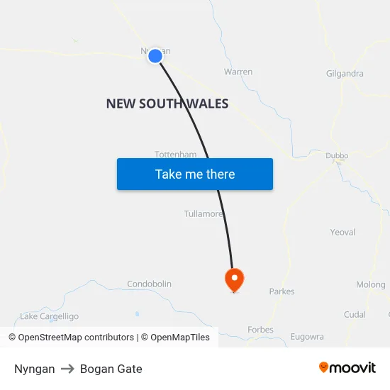 Nyngan to Bogan Gate map