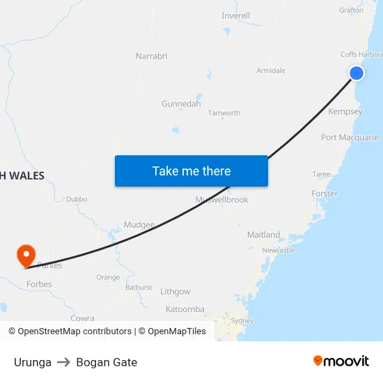 Urunga to Bogan Gate map
