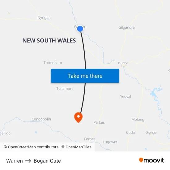 Warren to Bogan Gate map