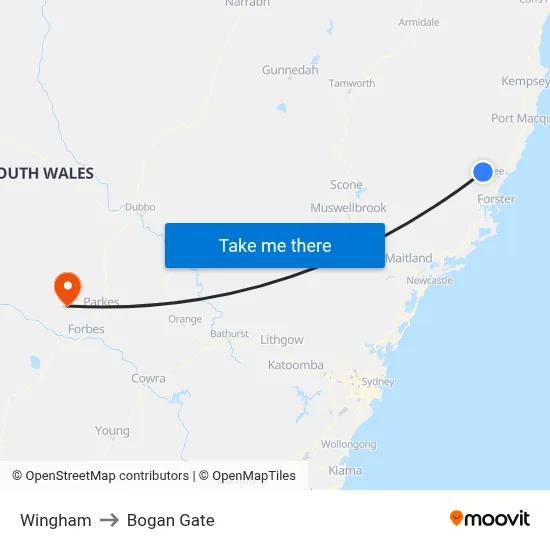 Wingham to Bogan Gate map