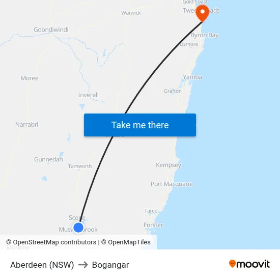 Aberdeen (NSW) to Bogangar map