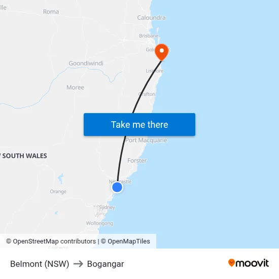 Belmont (NSW) to Bogangar map