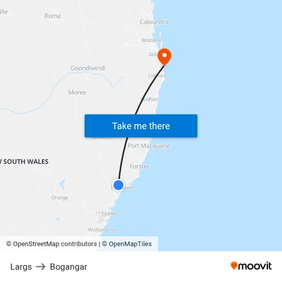 Largs to Bogangar map