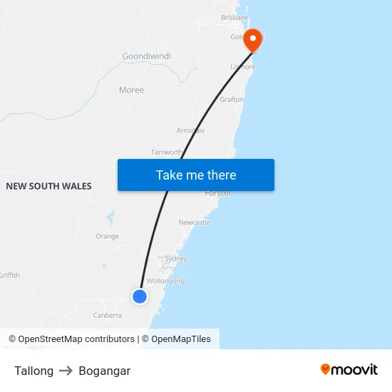 Tallong to Bogangar map