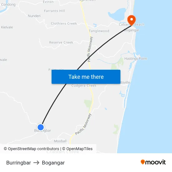 Burringbar to Bogangar map