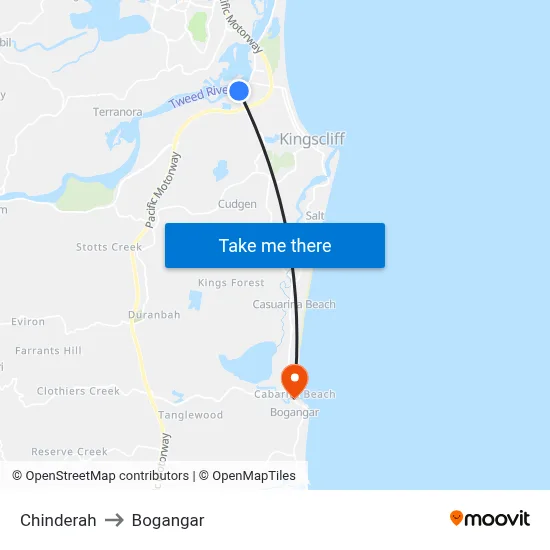 Chinderah to Bogangar map