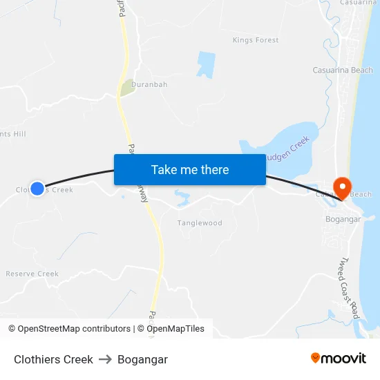 Clothiers Creek to Bogangar map
