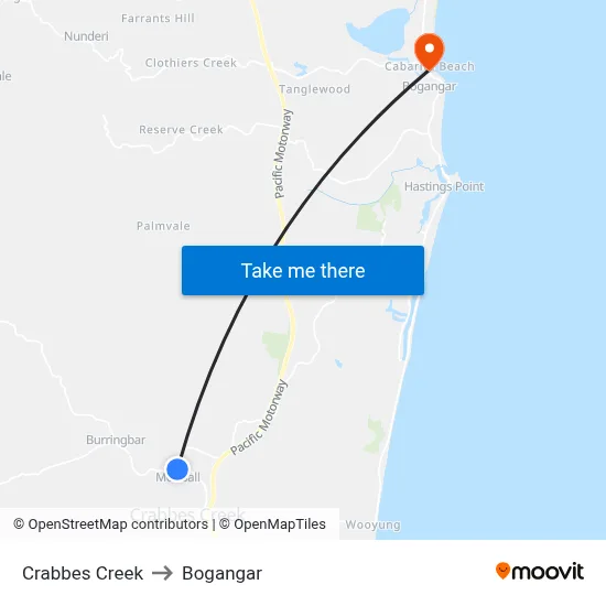 Crabbes Creek to Bogangar map