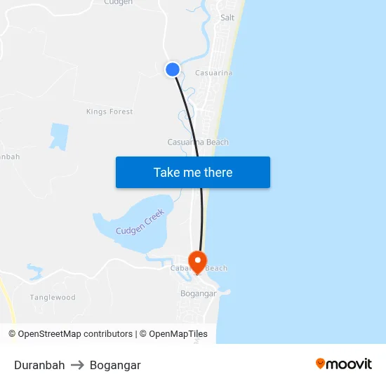 Duranbah to Bogangar map