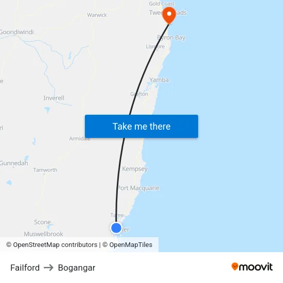 Failford to Bogangar map