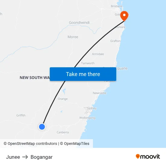 Junee to Bogangar map
