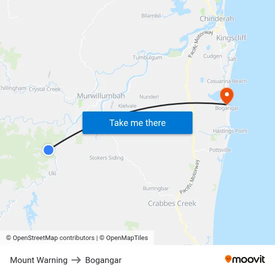Mount Warning to Bogangar map