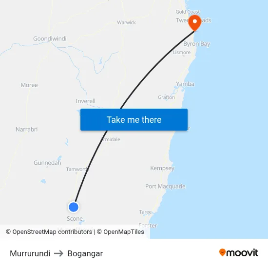 Murrurundi to Bogangar map
