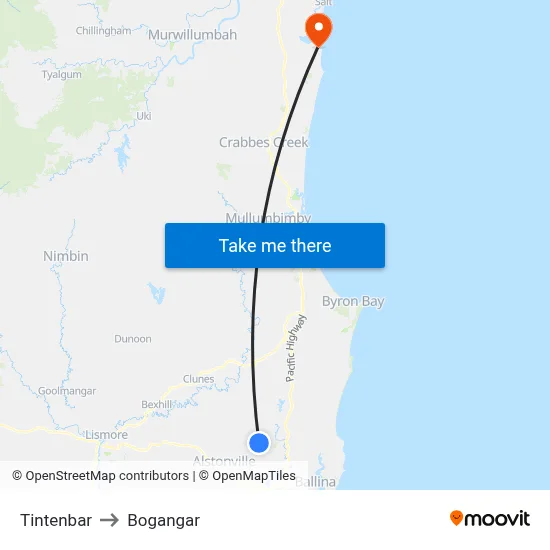 Tintenbar to Bogangar map