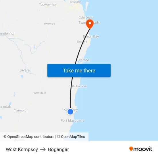 West Kempsey to Bogangar map
