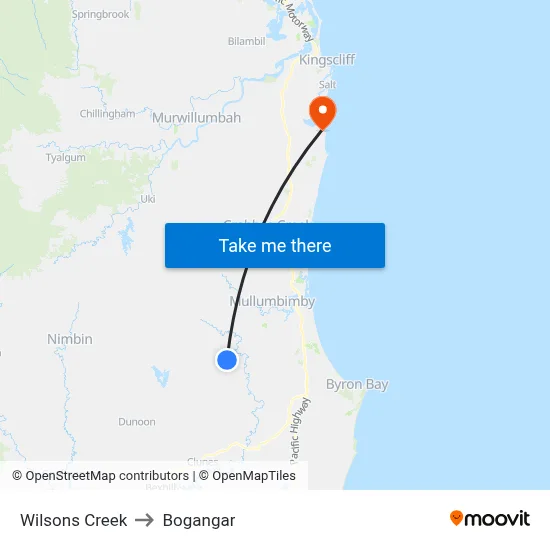 Wilsons Creek to Bogangar map