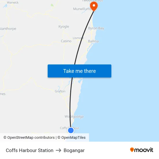 Coffs Harbour Station to Bogangar map