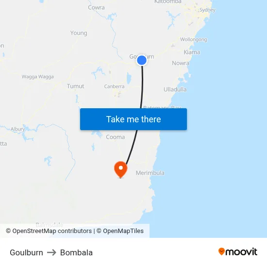 Goulburn to Bombala map
