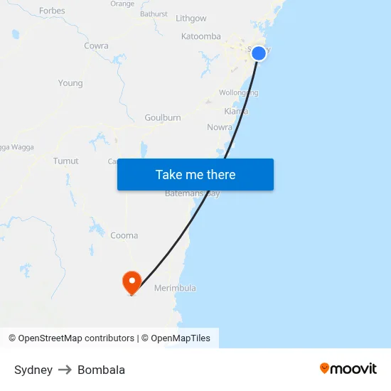 Sydney to Bombala map