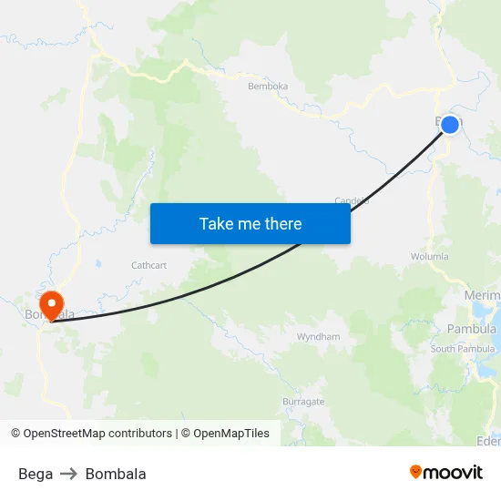 Bega to Bombala map