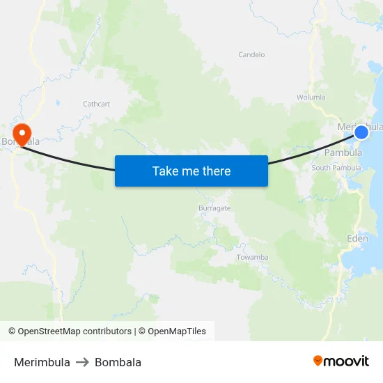 Merimbula to Bombala map