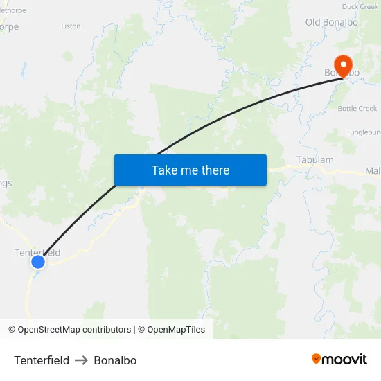 Tenterfield to Bonalbo map