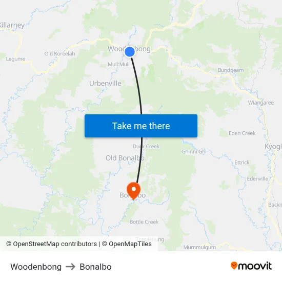 Woodenbong to Bonalbo map