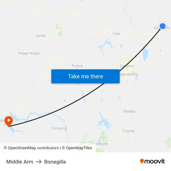 Middle Arm to Bonegilla map