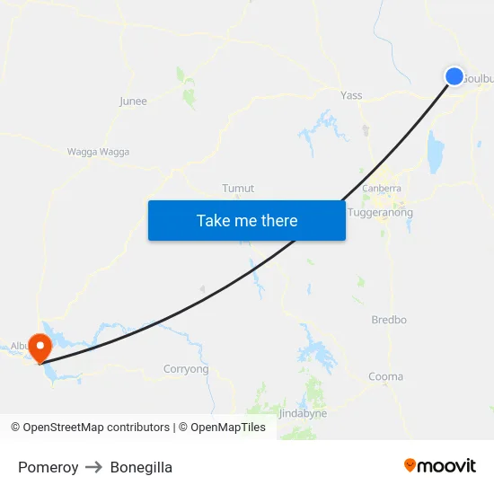 Pomeroy to Bonegilla map