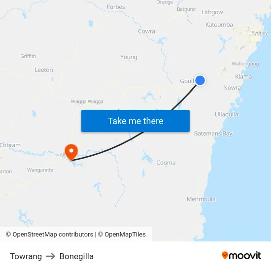 Towrang to Bonegilla map