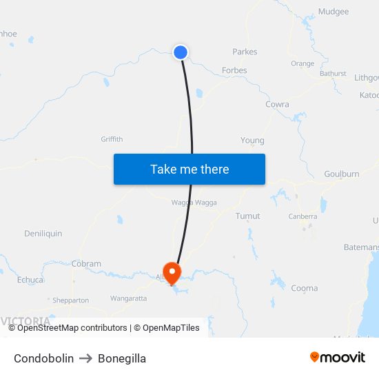 Condobolin to Bonegilla map