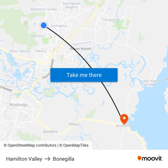 Hamilton Valley to Bonegilla map