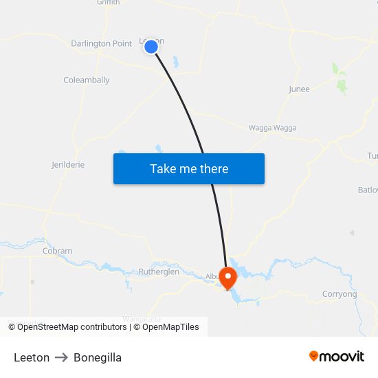 Leeton to Bonegilla map