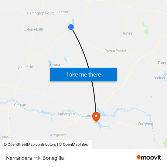 Narrandera to Bonegilla map