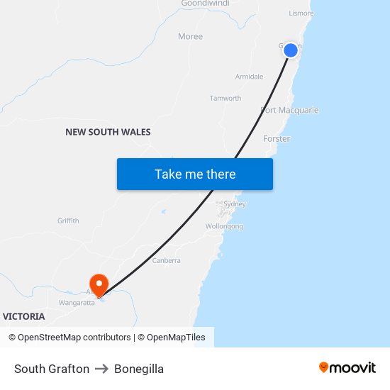 South Grafton to Bonegilla map