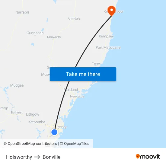 Holsworthy to Bonville map