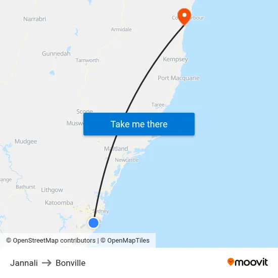 Jannali to Bonville map