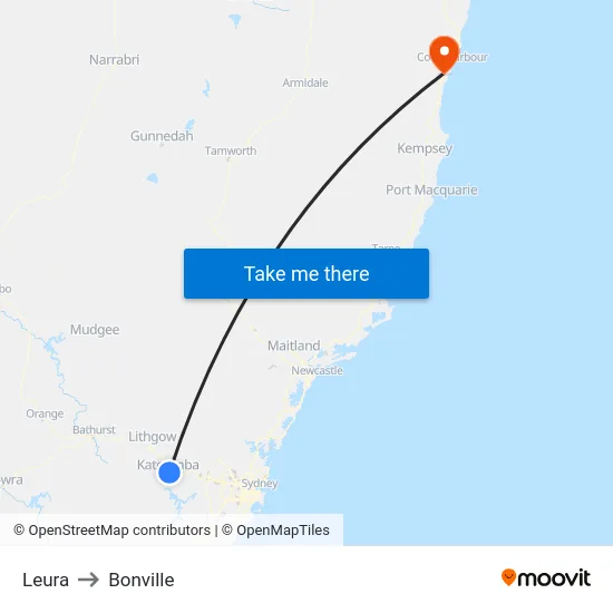 Leura to Bonville map