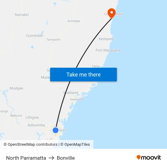 North Parramatta to Bonville map