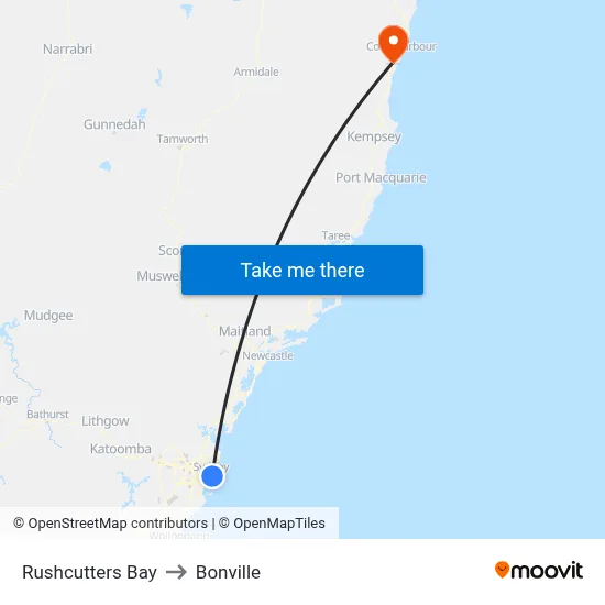 Rushcutters Bay to Bonville map
