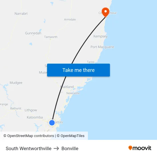 South Wentworthville to Bonville map